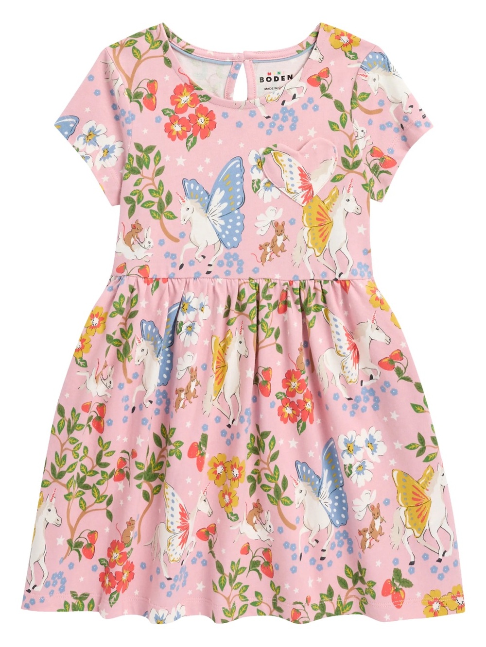 Mini Boden Pink Unicorn & Butterfly Cotton Dress
